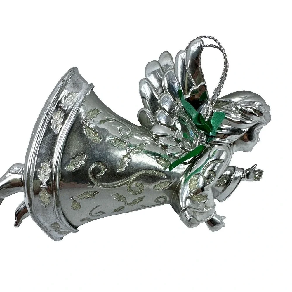 Vintage Silver Angel Bell Christmas Ornament Holiday‎ Decor Tree Decoration